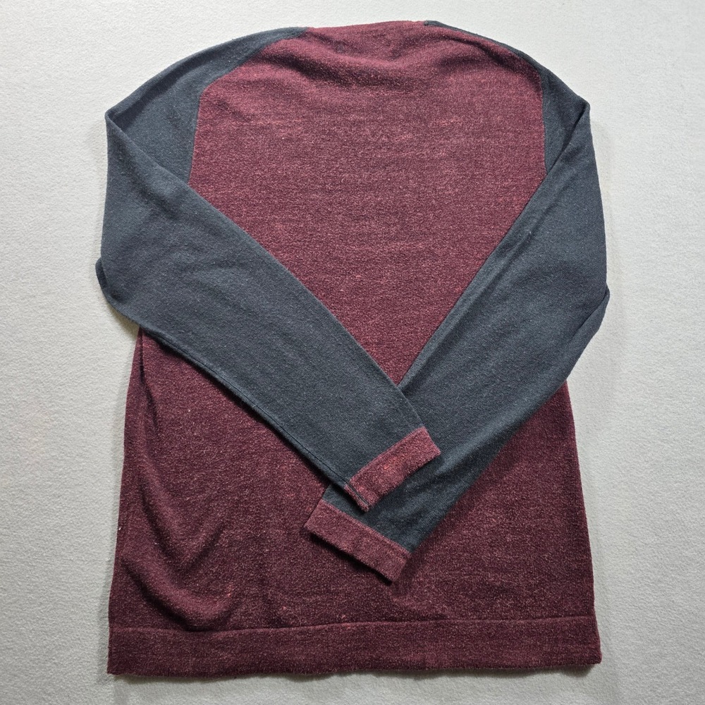 John Varvatos Mens Large Burgundy Sweater Colorblock Raglan Wool Blend - Picture 6 of 9